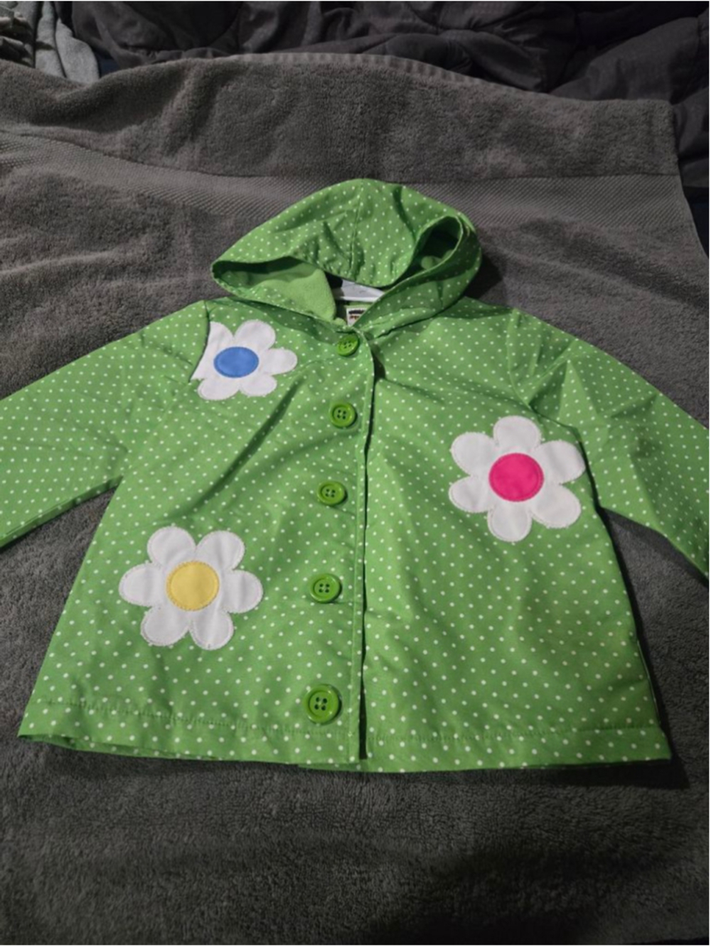 Clearance Girls Gymboree Raincoat 4T Green White Polka Dot Flower